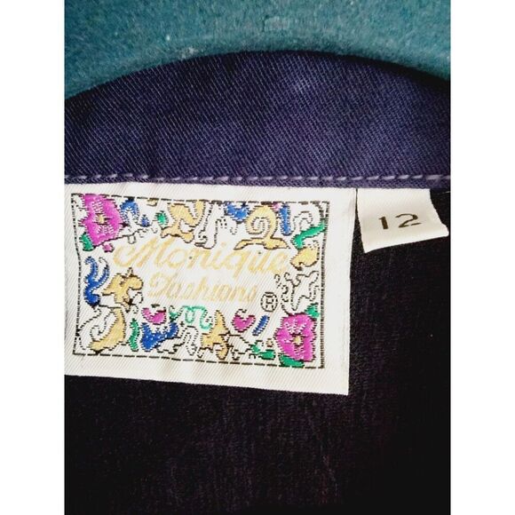 Monique Fashions‎ 12 Women's Vintage Blouse Shirt Beaded Studded Navy Blue L/S - Picture 7 of 11